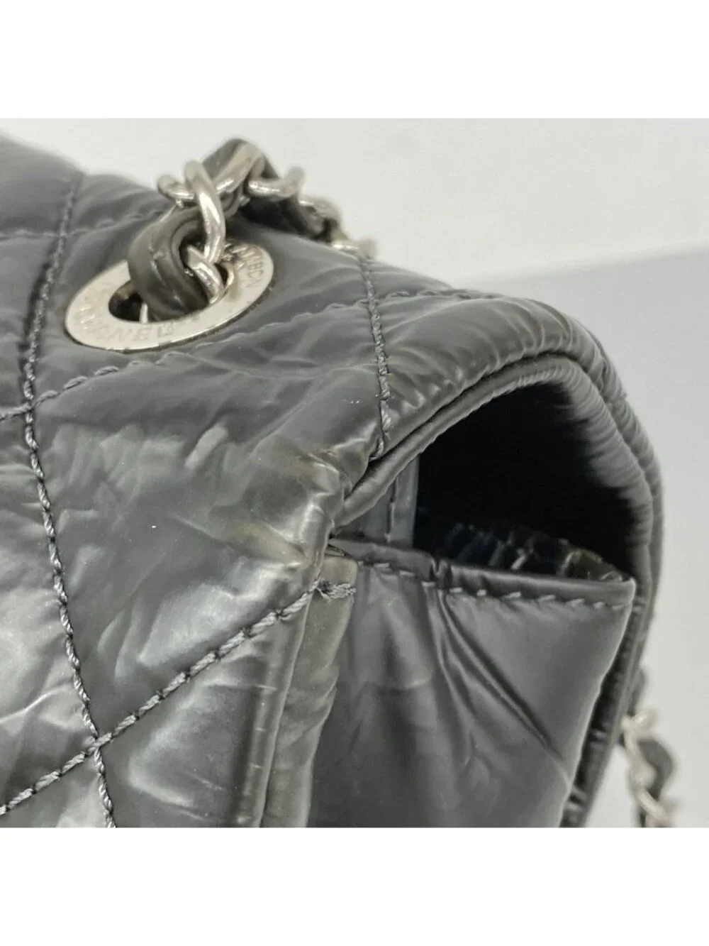 Chanel Shoulder Bag Quilted Leather Black Silver